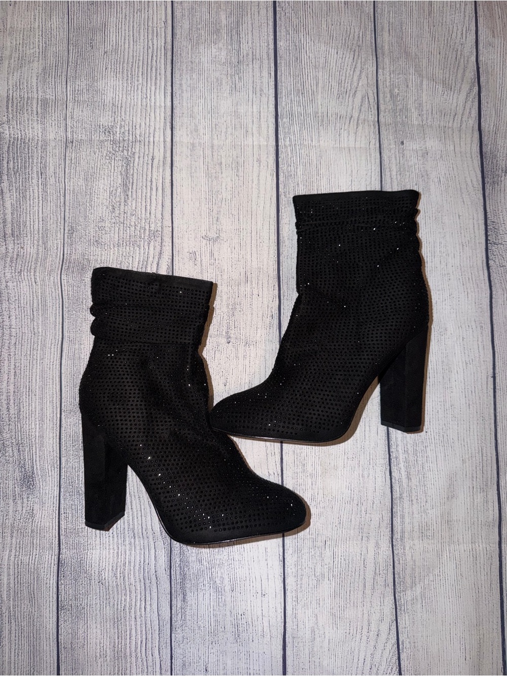 Black Perforated Block Heel Ankle Boots